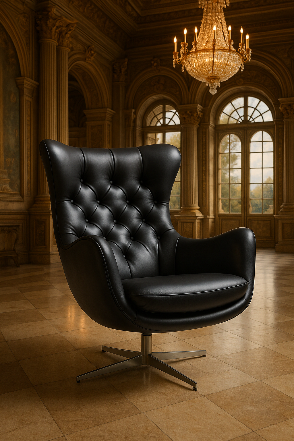 "Status King"  - En ikonisk fåtölj med djuphäftade detaljer och svepande former – för dig som uppskattar elegans, komfort och skandinavisk kvalitet.