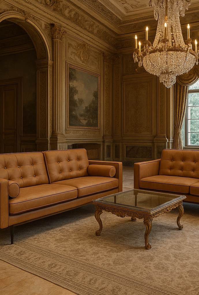 The Couch  - En karaktärsfull soffa i cognacsfärgat läder – med modern retrodesign och klassisk komfort.